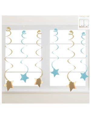 Image of Blue and Gold Star Swirls Hanging Decoration