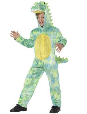 Image of Deadly Green Dinosaur Boys Onesie Costume - Front Image