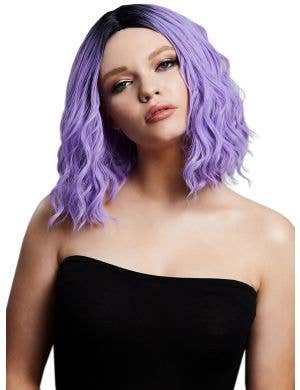Image of Wavy Violet Purple Women's Costume Wig with Dark Roots