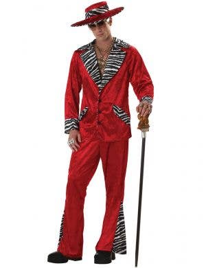 Playa Pimp Red Velveteen Mens Fancy Dress Costume