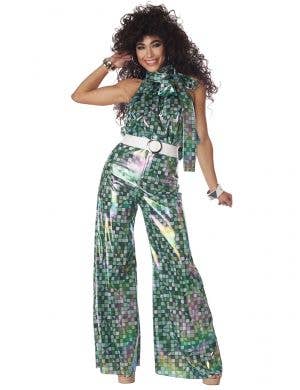 1970's Chequered Green Disco Lady Women's Costume - Front Image
