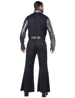 Flashy 1970s Mens Black and Silver Costume Jumpsuit