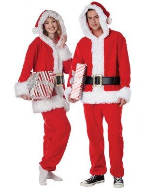 Fleece Santa Claus Christmas Costume for Unisex Adults - Main Image