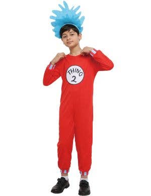 Image of Dr Seuss Inspired Thing 2 Kid's Book Week Costume - Front View