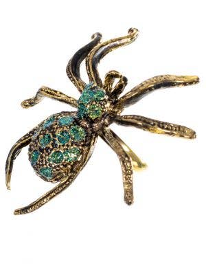 Large Gold Spider Costume Ring with Green Glitter