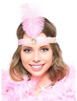 Light Pink Roaring 1920s Feather Flapper Headband