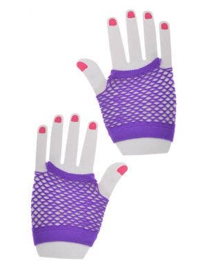 Purple Fishnet Fingerless Cropped Neon Rave Costume Accessory Gloves