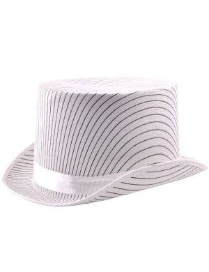 White Satin Pinstripe Costume Top Hat