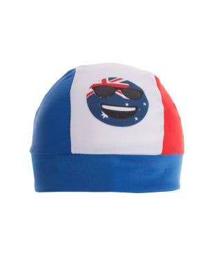 Australian Red White And Blue Novelty Bandanna With Sunny Cool Dude Emoji And Australian Flag - Front View
