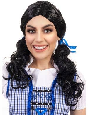 Womens Curly Black Pigtails Costume Wig
