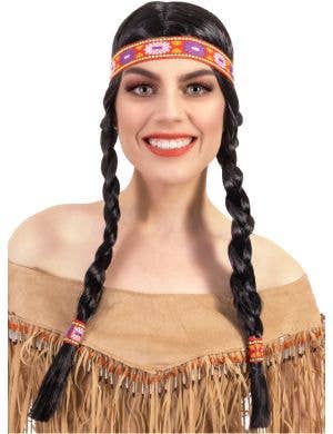 Image of Native American Women's Black Costume Wig with Plaits