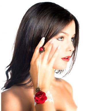 White Lace Ring Bracelet with Red Rose Details - Main View