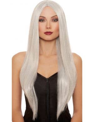 Long Silver Grey Women's Costume Wig