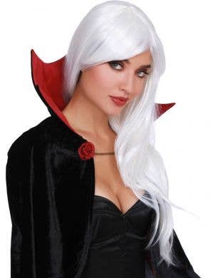 Long White Layered Womens Costume Wig with Side Fringe