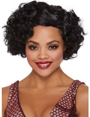 Short Curly Black Flapper Costume Wig for Women - Front Image