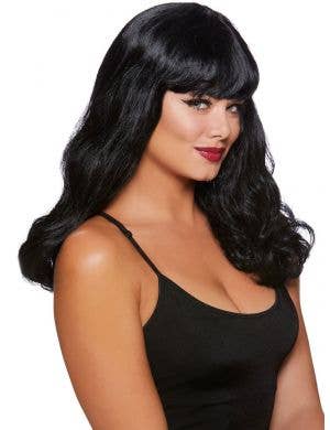Bettie Page Style Curly Black Pin Up Womens Costume Wig