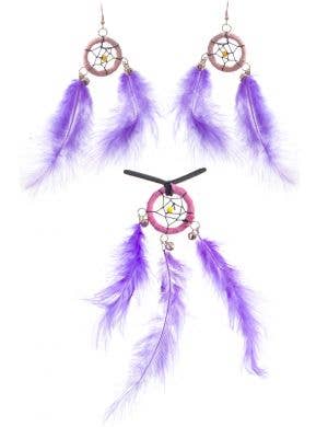 Purple Feather Dream Catcher Jewellery Set