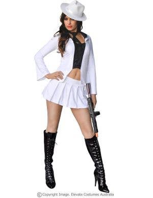 Women's White Sexy Gangster Costume Front View