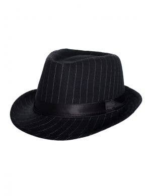 1920s Adults Black Gangster Trilby Hat with White Pinstripes
