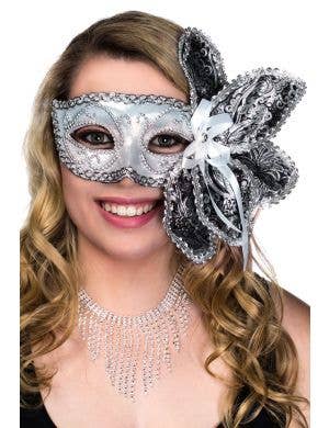 Deluxe Silver Foil and Brocade Masquerade Mask