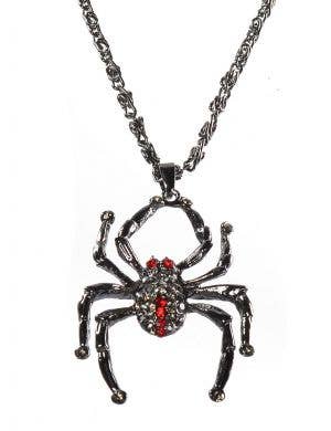 Gun Metal Black Red Back Spider Costume Necklace