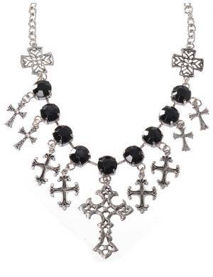 Gothic Crosses Black Jeweled Costume Necklace