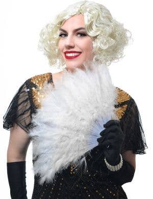 White Feather Hand Held Costume Fan