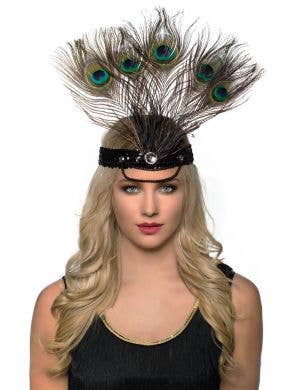 Tall Peacock Feather Showgirl Headpiece