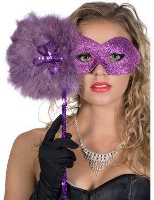 Hand Held Purple Glitter Swirl Masquerade Mask 