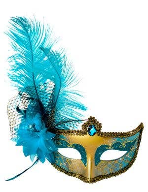 Victorian Aqua and Gold Masquerade Mask
