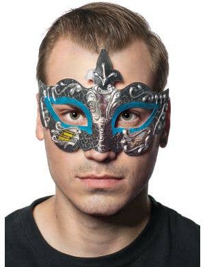 Teal Crackle Paint Renaissance Style Masquerade Ball Mask - Main Image
