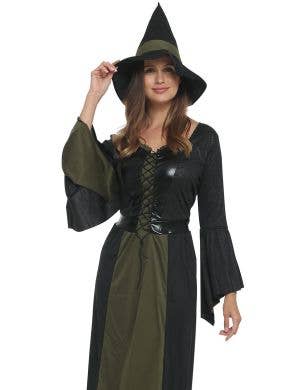 Elegant Green and Black Witch Womens Halloween Costume