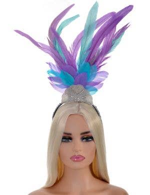 Image of Sparkly Purple and Blue Feather Showgirl Costume Headpiece