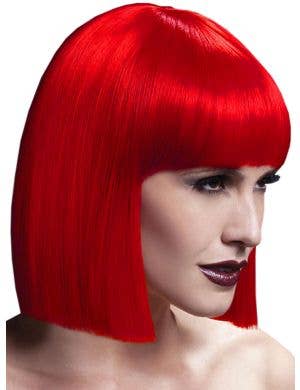 Image of Deluxe Sleek Red Lola Bob Women's Costume Wig with Fringe - Main Image