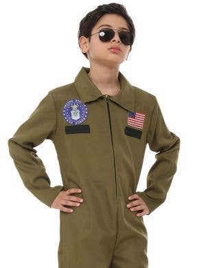Khaki Fighter Pilot Boys Flight Jumpsuit Costume