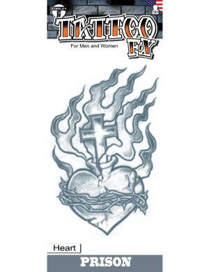 Image of Flaming Heart and Cross Temporary Prison Costume Tattoo