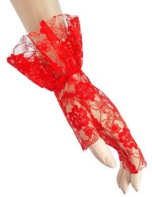 Image of Floral Red Lace Ruffle 80's Fingerless Costume Gloves