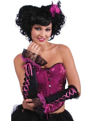 Black and Pink Burlesque Fingerless costume gloves main image