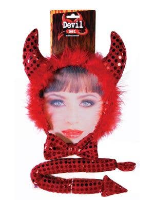 Forum Novelties sequined red devil horns bow tie and tail costume accessory kit - Main Image