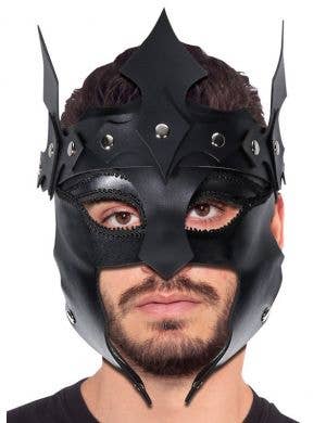 Deluxe Black Leather Look Medieval Face Mask