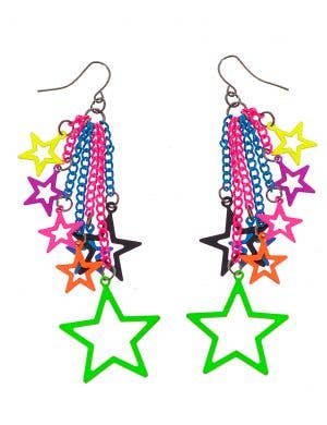 1980's Neon Stars and Chains 80s Costume Earrings - Main Image