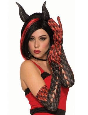Demon Red and Grey Halloween Costume Gloves
