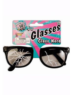 Black Rimmed Nerd Costume Glasses with Fake Cracked Lenses