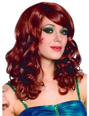 Dark red long curly women's costume wig main image