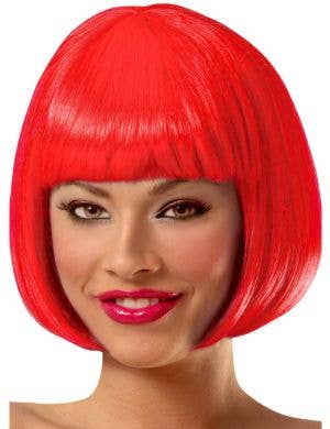 Women's Short Bright Red Bob Wig with Fringe