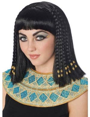 Women's Egyptian Queen Cleopatra Black Costume Wig with Braids Main Image