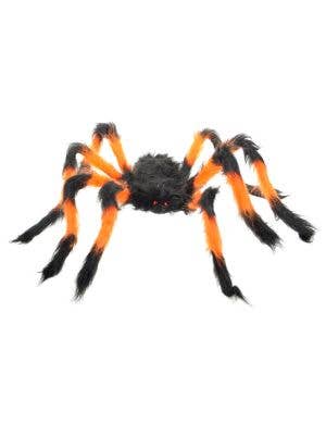 Image of Fuzzy Orange and Black Large Fake Spider Halloween Decoration - Main Image