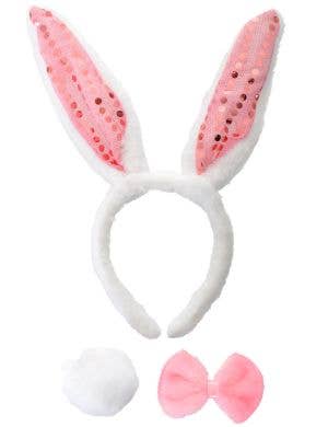 Image of Furry White and Pink Sequin Bunny Accessory Set