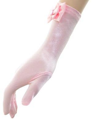 Image of Mid Length Pink Satin Girls Costume Gloves