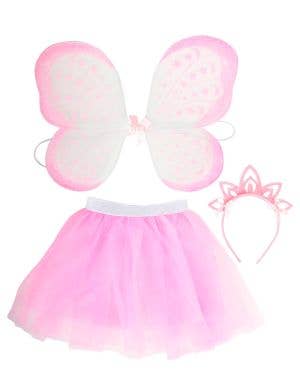 Image of Glittery Pink Fairy Tutu Wings and Headband Costume Set